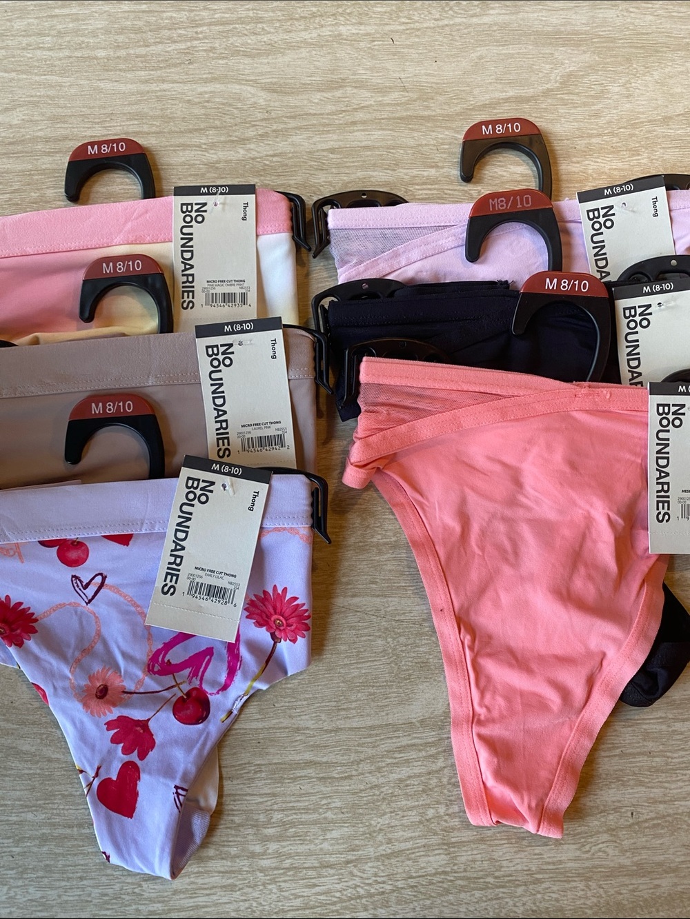 No Boundaries Womens Pink and Black Assorted thongs- 6 Pack